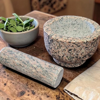 Natural Pink & Black Granite Stone Mortar & Pestle – 5.5" W x 3.5" H