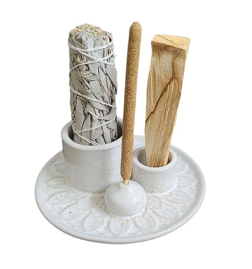 White Ceramic Burner (Smudge Stick, Palo Santo Wood & Incense Burner)-Earth Fairy Holistics