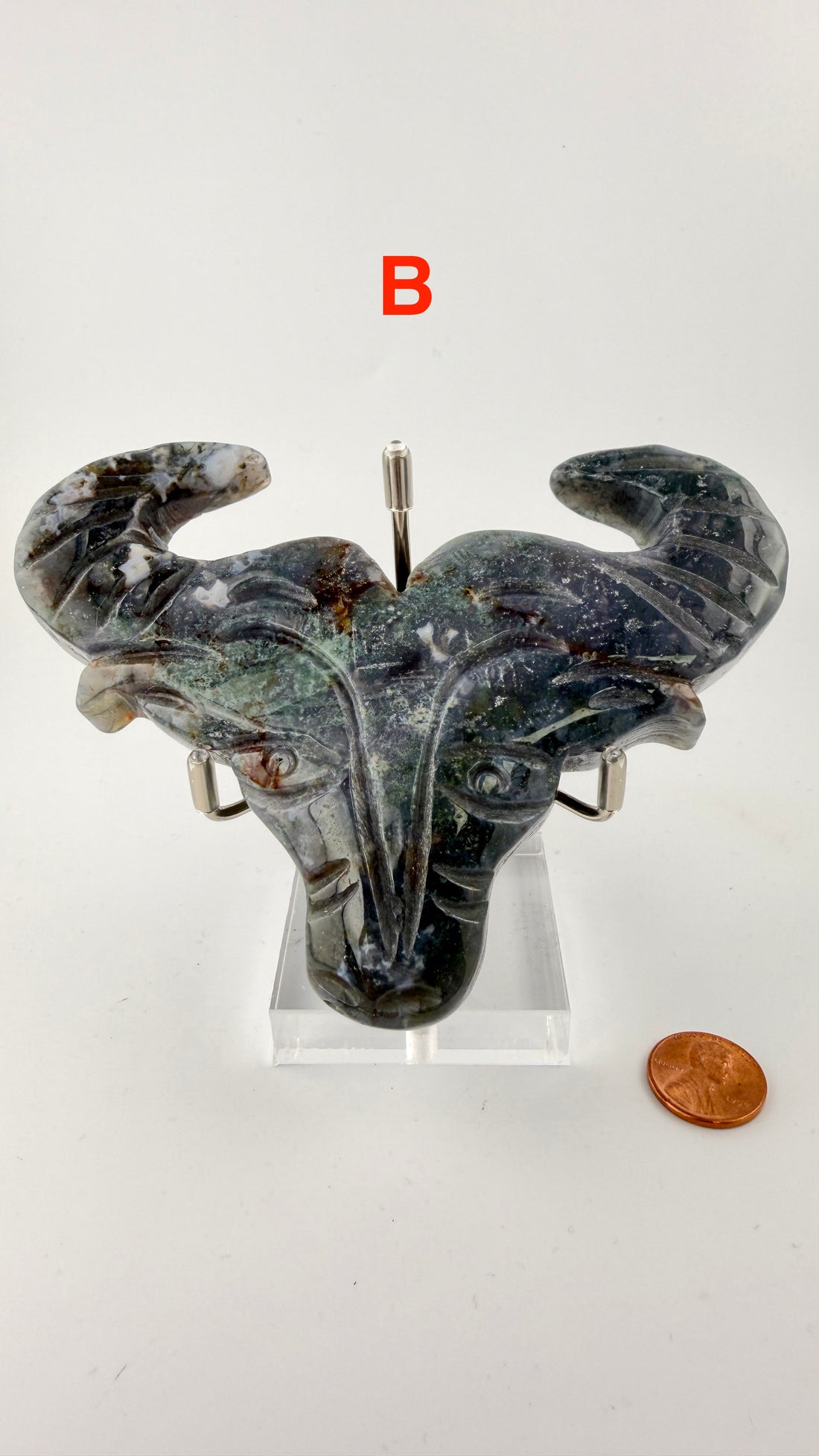 Moss Agate Ox Head Carvings-Earth Fairy Holistics