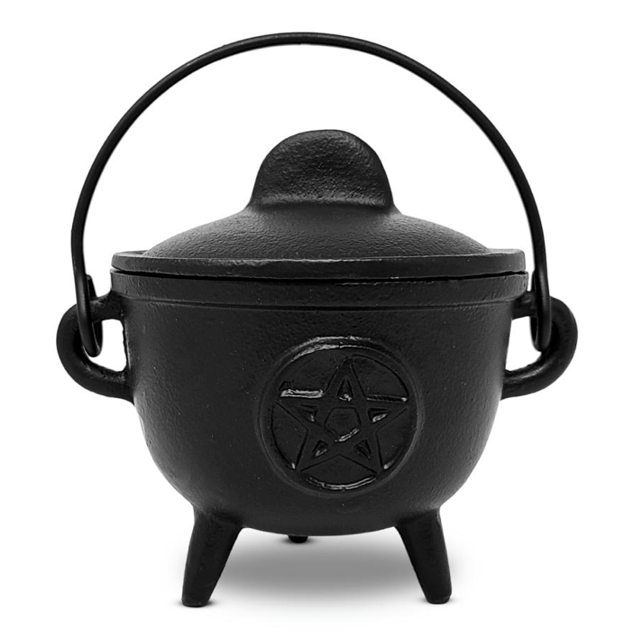 Pentagram Cast Iron Cauldron with Lid 4.25"D x 4.25"H-Earth Fairy Holistics