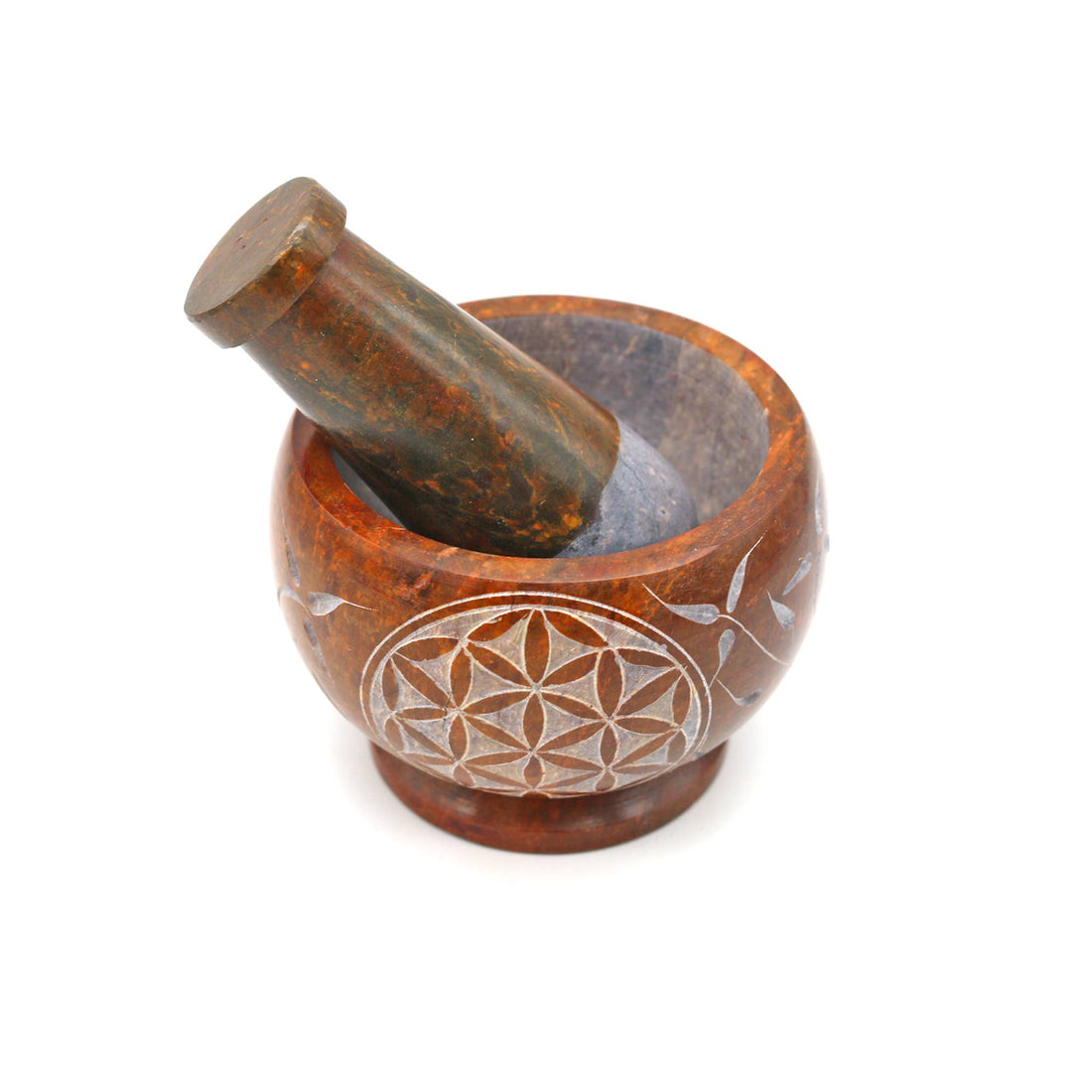 Soapstone Mortar & Pestle - Orange Flower of Life-Earth Fairy Holistics
