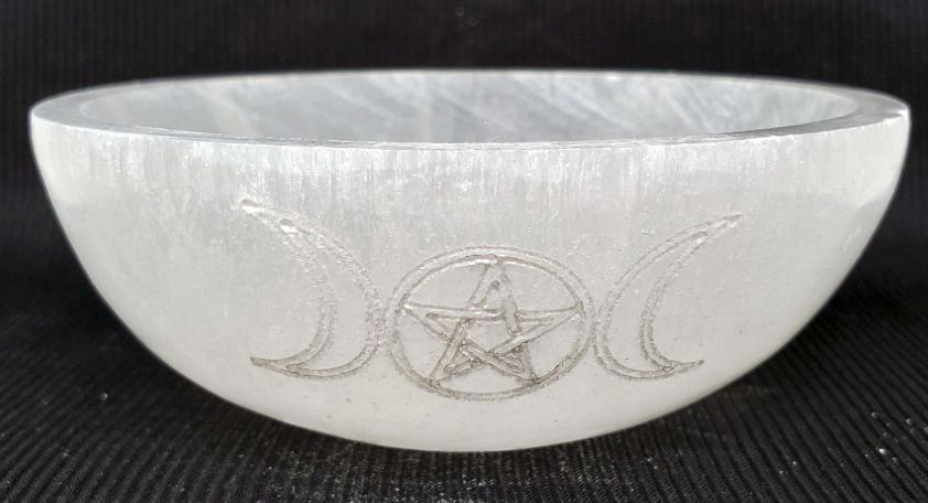 Triple Moon Pentacle Selenite Bowl (3.5"-4")-Earth Fairy Holistics