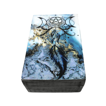 Wooden Storage Box (6 x 4 in.) - Blue Dream Catcher (Black)-Earth Fairy Holistics