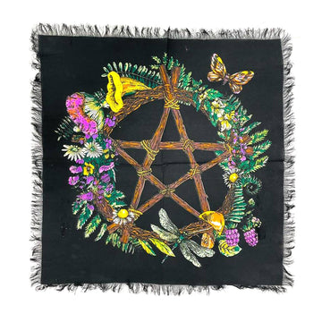 Floral Pentagram Altar Cloth (18 x 18 in.)-Earth Fairy Holistics