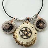 Triple Moon Pentacle Deer Antler Bone Carved Pentacle Necklace