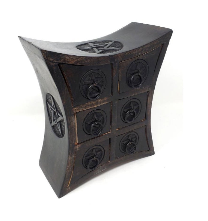 Pentagram Wooden Chest with 6 Drawers-Earth Fairy Holistics