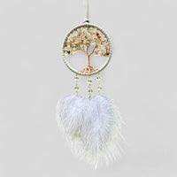 Handmade White Tree of Life Dreamcatcher with White Feathers - Rearview Mirror Hanging or Wall Hanging - Quick Ship!-Earth Fairy Holistics