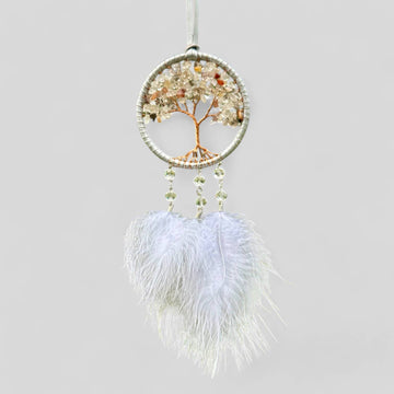 Handmade White Tree of Life Dreamcatcher with White Feathers - Rearview Mirror Hanging or Wall Hanging - Quick Ship!-Earth Fairy Holistics
