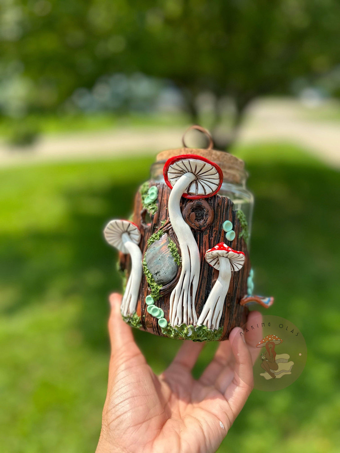 Jar | Labradorite + Red Mushrooms Cork Jar-Earth Fairy Holistics