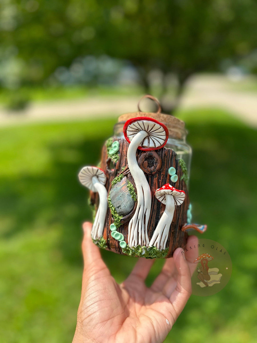 Jar | Labradorite + Red Mushrooms Cork Jar-Earth Fairy Holistics