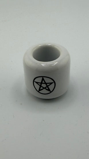 Ceramic Chime Candle Holder - Black or White w/ Silver Pentacle-Earth Fairy Holistics
