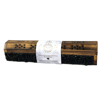 Black Obsidian Elements Crystal Wooden Coffin Box-Earth Fairy Holistics