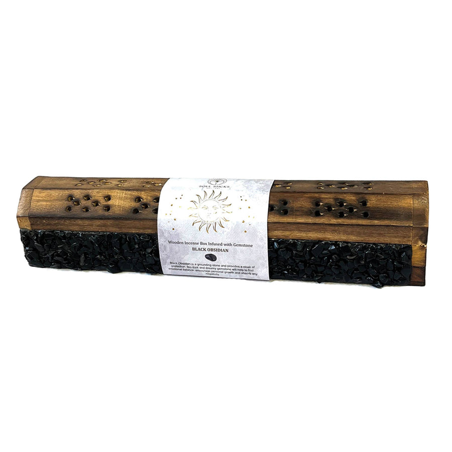Black Obsidian Elements Crystal Wooden Coffin Box-Earth Fairy Holistics