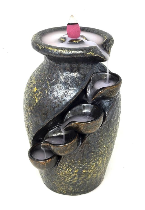 Flower Vase Ceramic Backflow Cone Incense Burner 7.5"H x 4.5"W-Earth Fairy Holistics