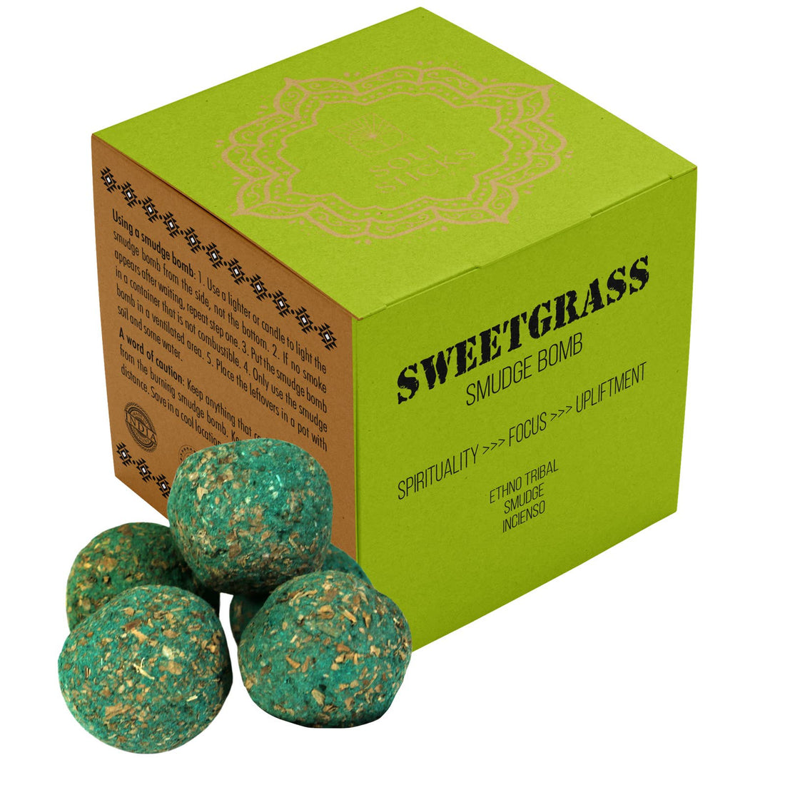 Sweetgrass Smudge Bombs w/ Burner 2.5" x 2.5"-Earth Fairy Holistics