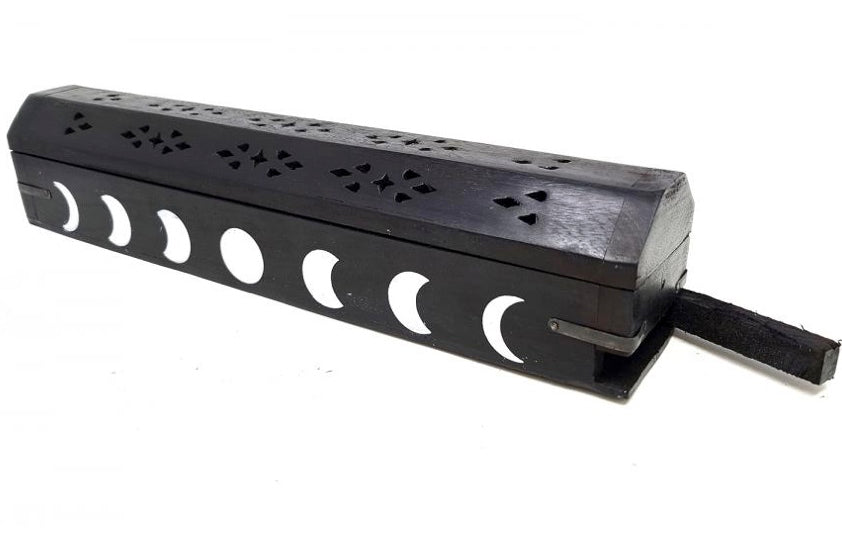 Moon Phase Wood Incense Box Burner 12"L-Earth Fairy Holistics