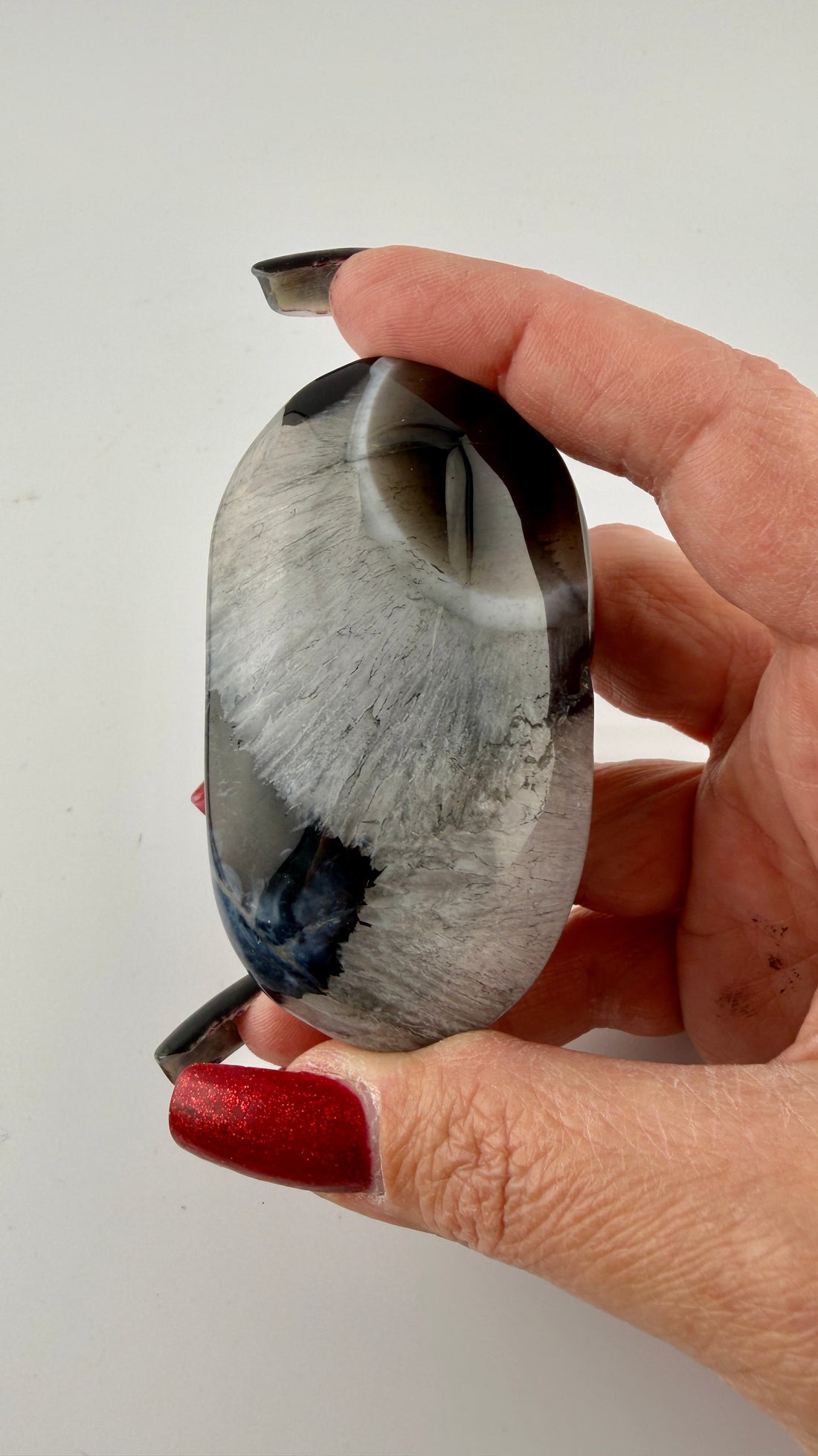 Black Stripe Agate with Mixed Quartz Palm Stones