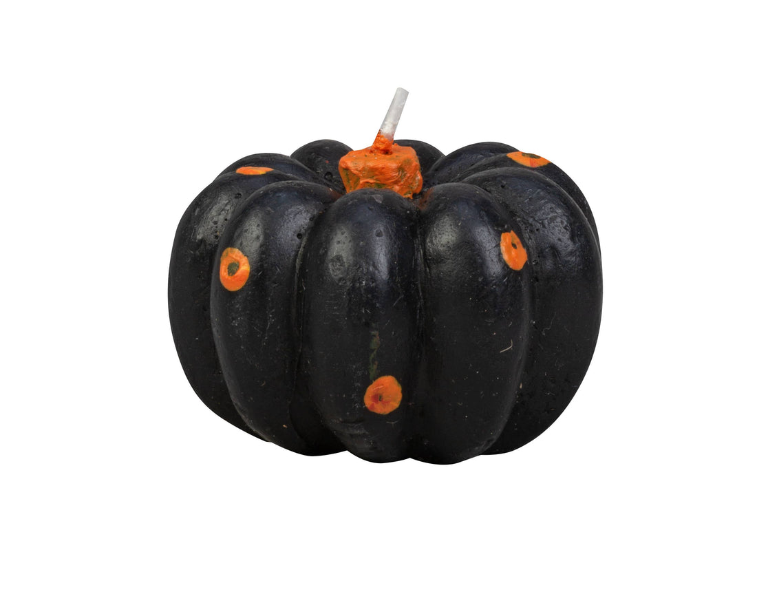 Black w/Orange Dots Pumpkin Candle 3"x1.7"