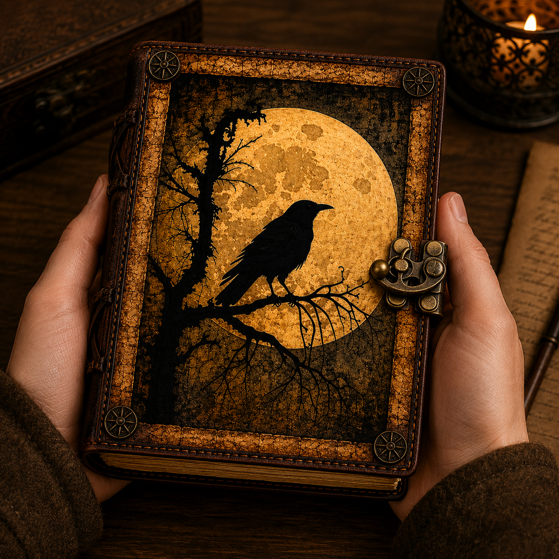 Gothic Grimoire Leather Journal Vintage Travel Book Diary-Earth Fairy Holistics