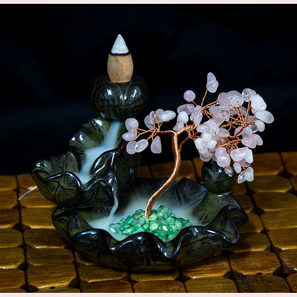 Ceramic Backflow Incense Holder - Rose Quartz Gem Tree (Each-Earth Fairy Holistics
