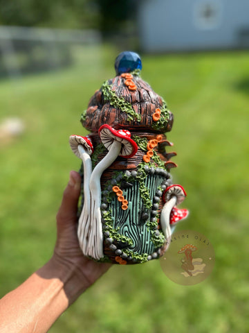 Jar | Blue Suncatcher + Red Mushrooms Fairy House-Earth Fairy Holistics
