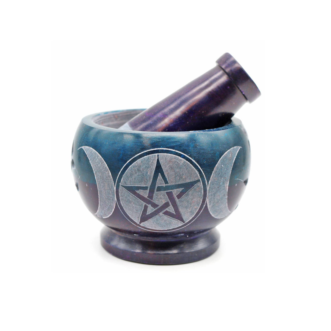 Soapstone Mortar & Pestle - Turquoise/Purple Triple Moon-Earth Fairy Holistics