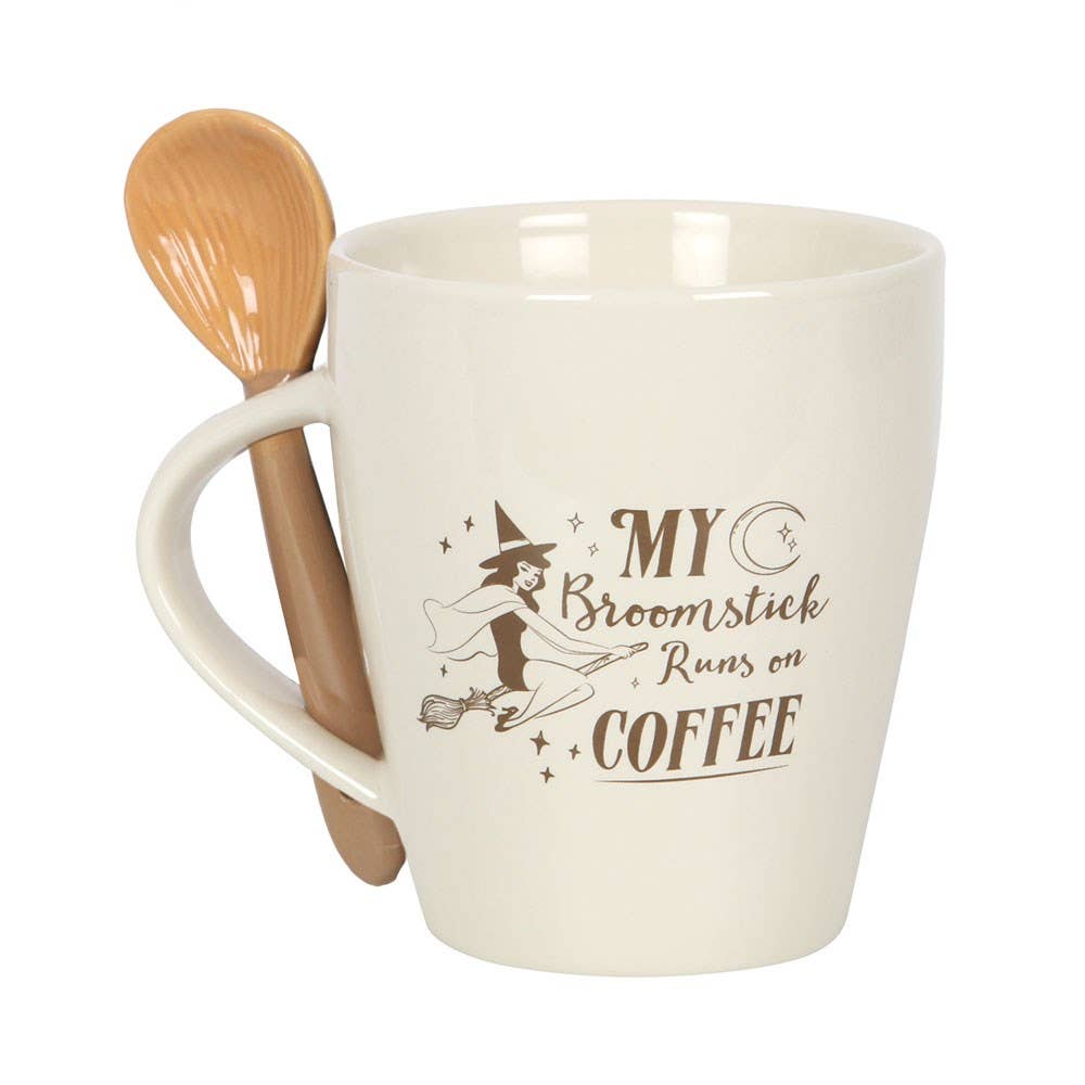 My Broomstick Runs on Coffee Mug & Spoon Halloween Set-Earth Fairy Holistics