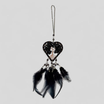 Handmade Black Heart Shape Tree of Life Dreamcatcher with Black Feathers - Black Obsidian Rearview Mirror Hanging or Wall Hanging-Earth Fairy Holistics