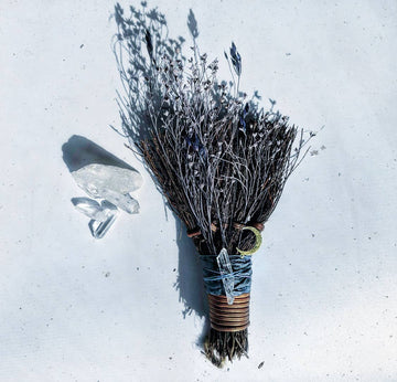 MOON BESOM BROOM + CLEAR QUARTZ CRYSTAL + UNSCENTED-Earth Fairy Holistics