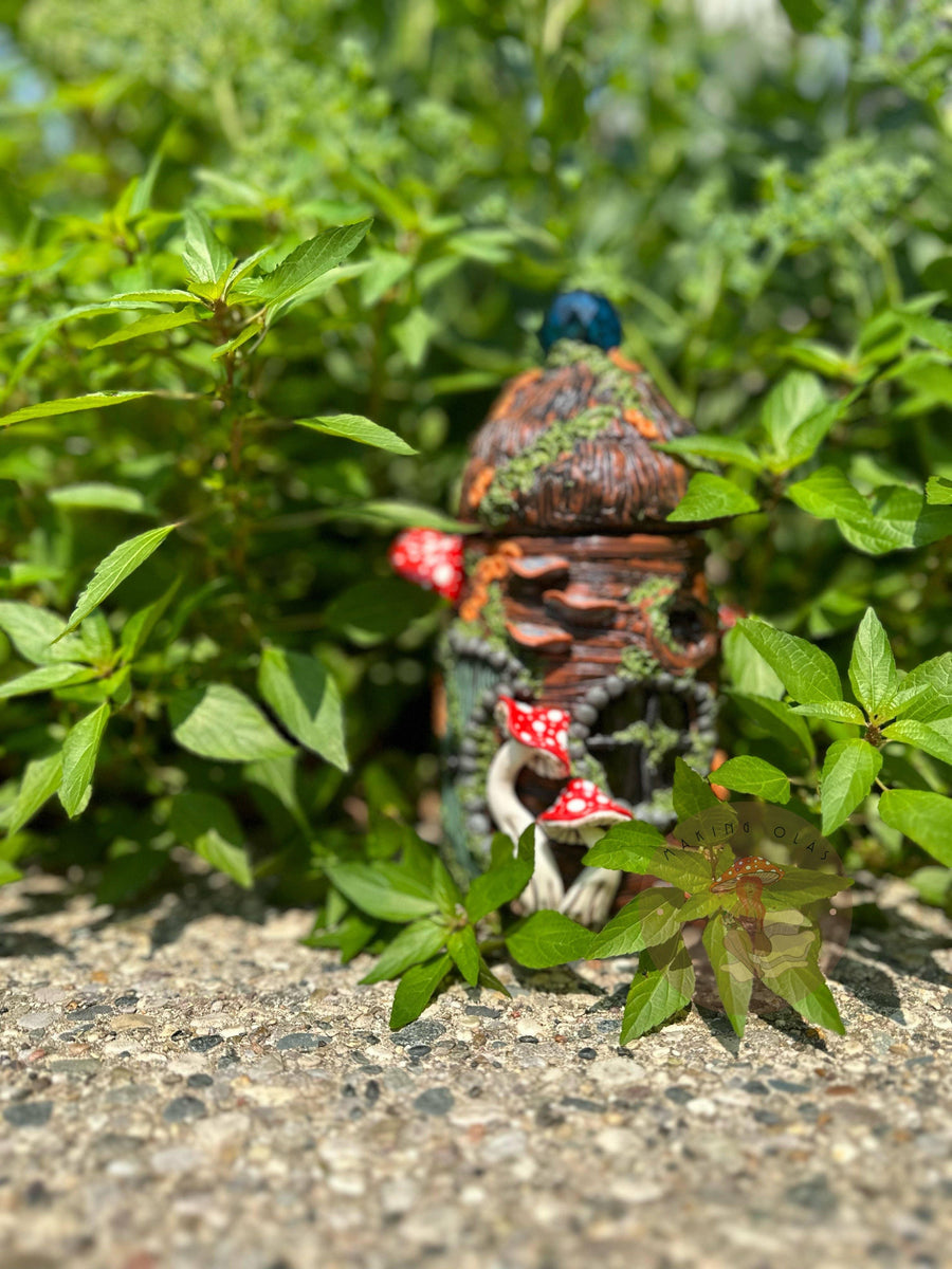 Jar | Blue Suncatcher + Red Mushrooms Fairy House-Earth Fairy Holistics