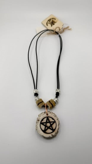 Deer Antler Bone Carved Pentacle Necklace