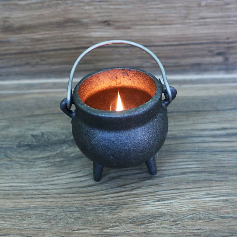Mini Plain Cast Iron Cauldron w/ Lid (3.5 in.)-Earth Fairy Holistics