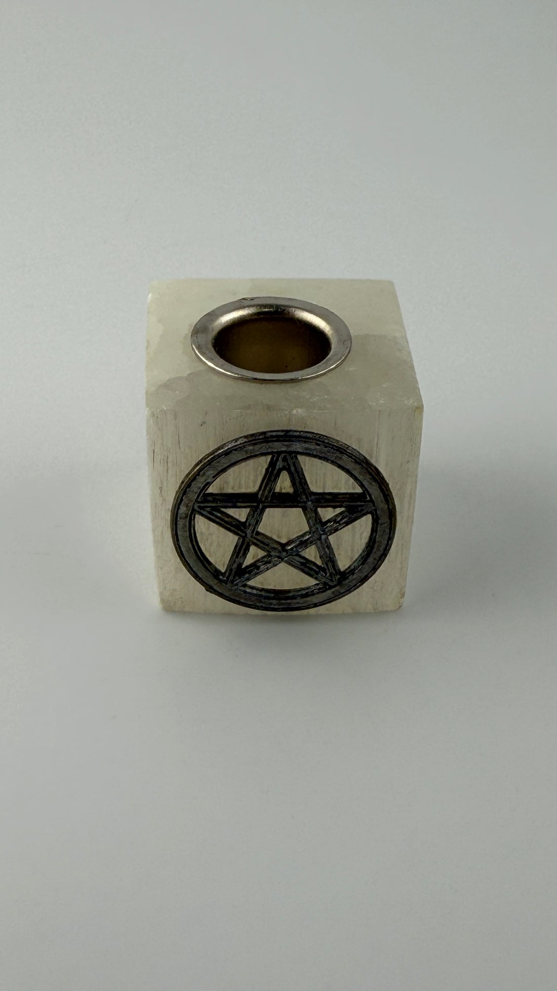 Selenite with Pentacle Chime Candle Holder-Earth Fairy Holistics