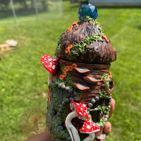 Jar | Blue Suncatcher + Red Mushrooms Fairy House-Earth Fairy Holistics