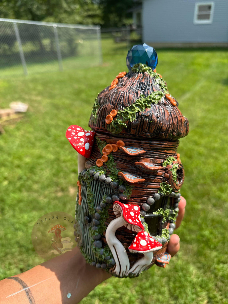 Jar | Blue Suncatcher + Red Mushrooms Fairy House-Earth Fairy Holistics