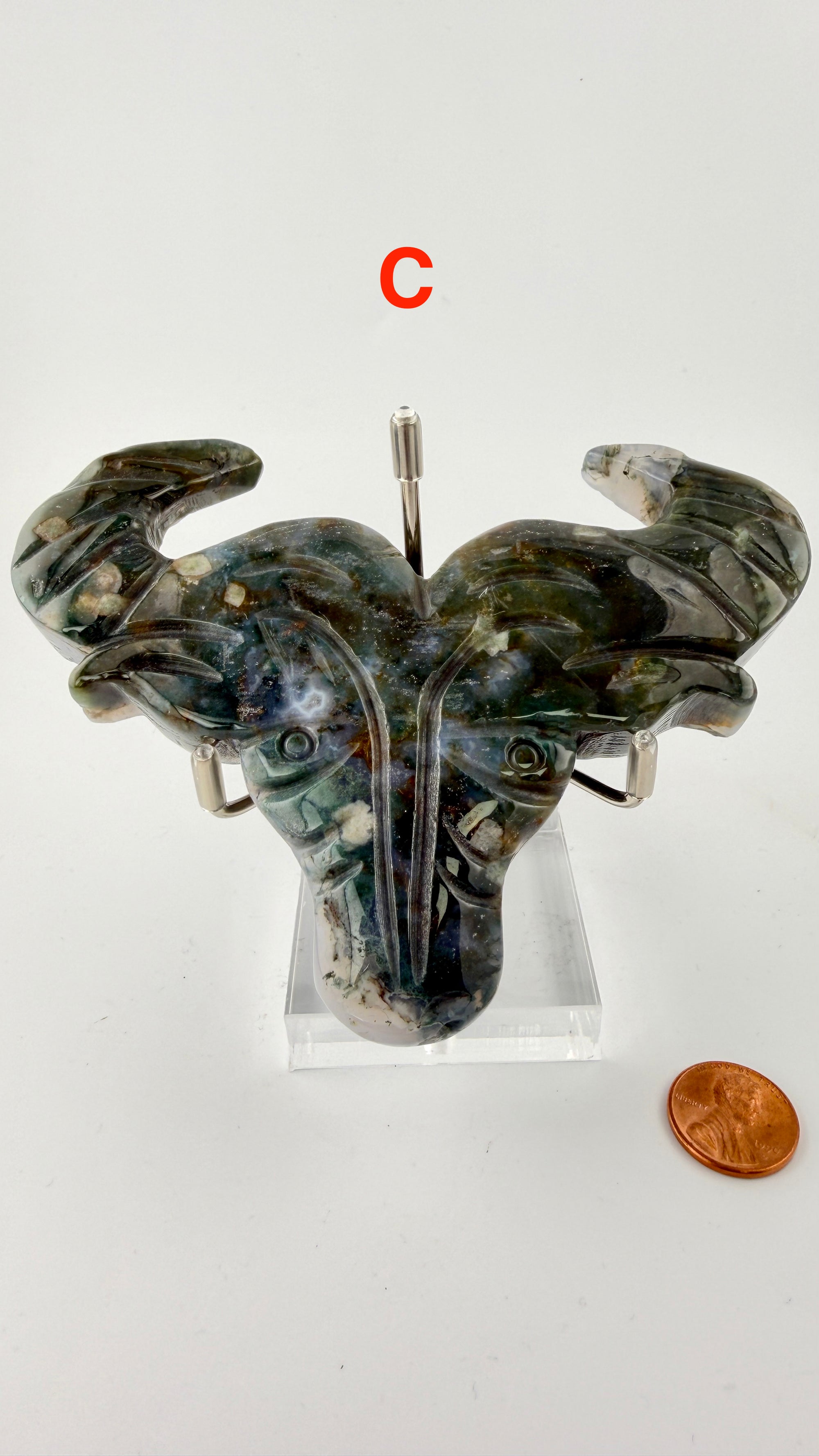 Moss Agate Ox Head Carvings-Earth Fairy Holistics