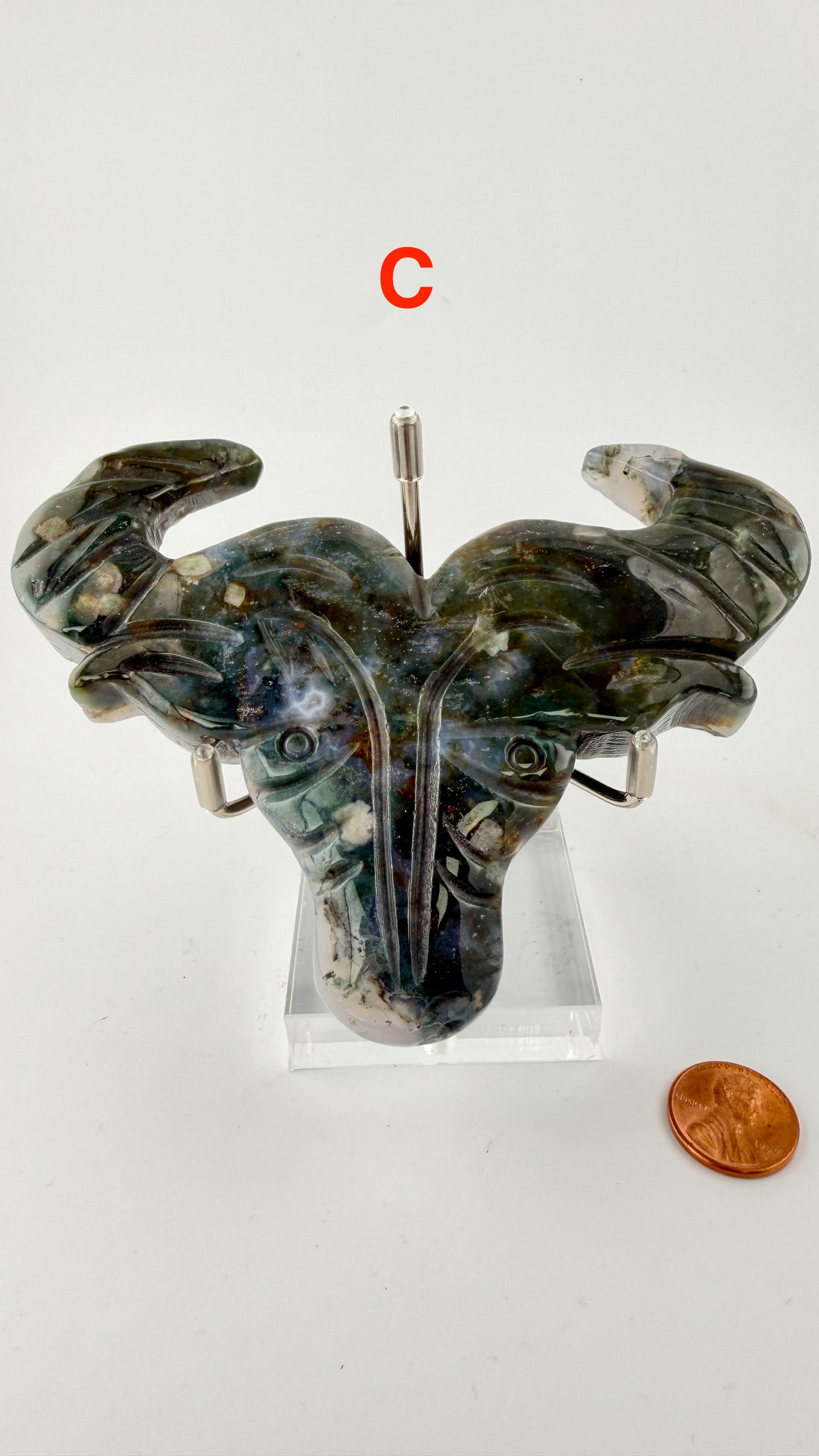 Moss Agate Ox Head Carvings-Earth Fairy Holistics