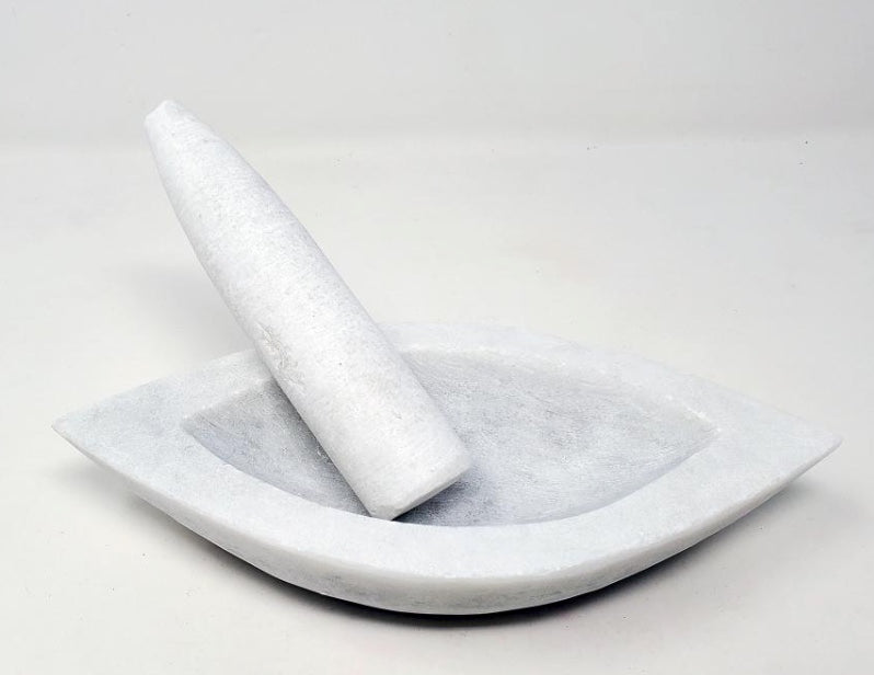 8" Boat Shape White Marble Mortar & Pestle-Earth Fairy Holistics