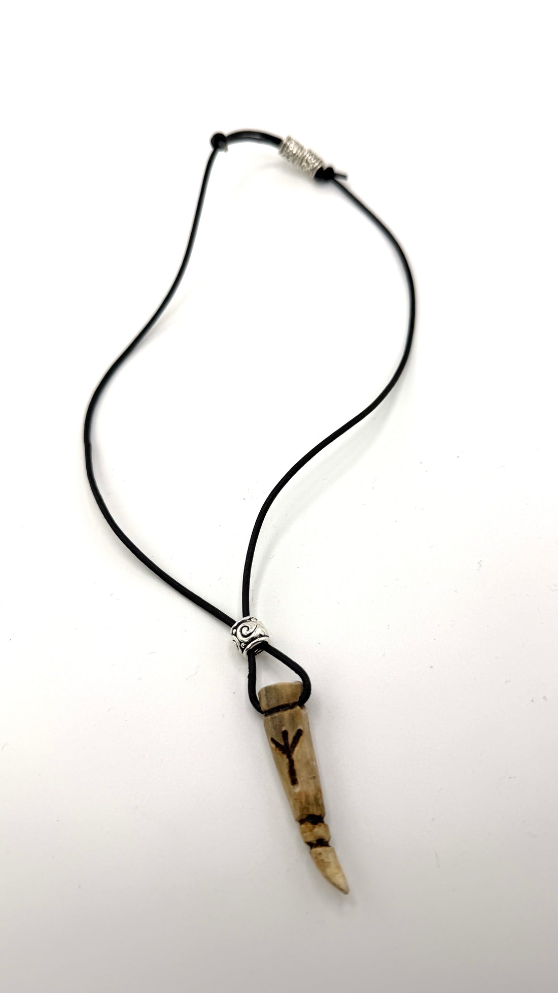 Deer Antler Bone Tips Carved Algiz Rune Necklace