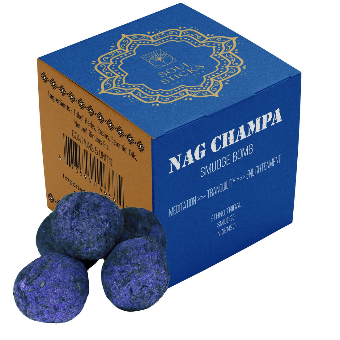 Smudge Bombs w/ Burner - Nag Champa 2.5" x 2.5"-Earth Fairy Holistics