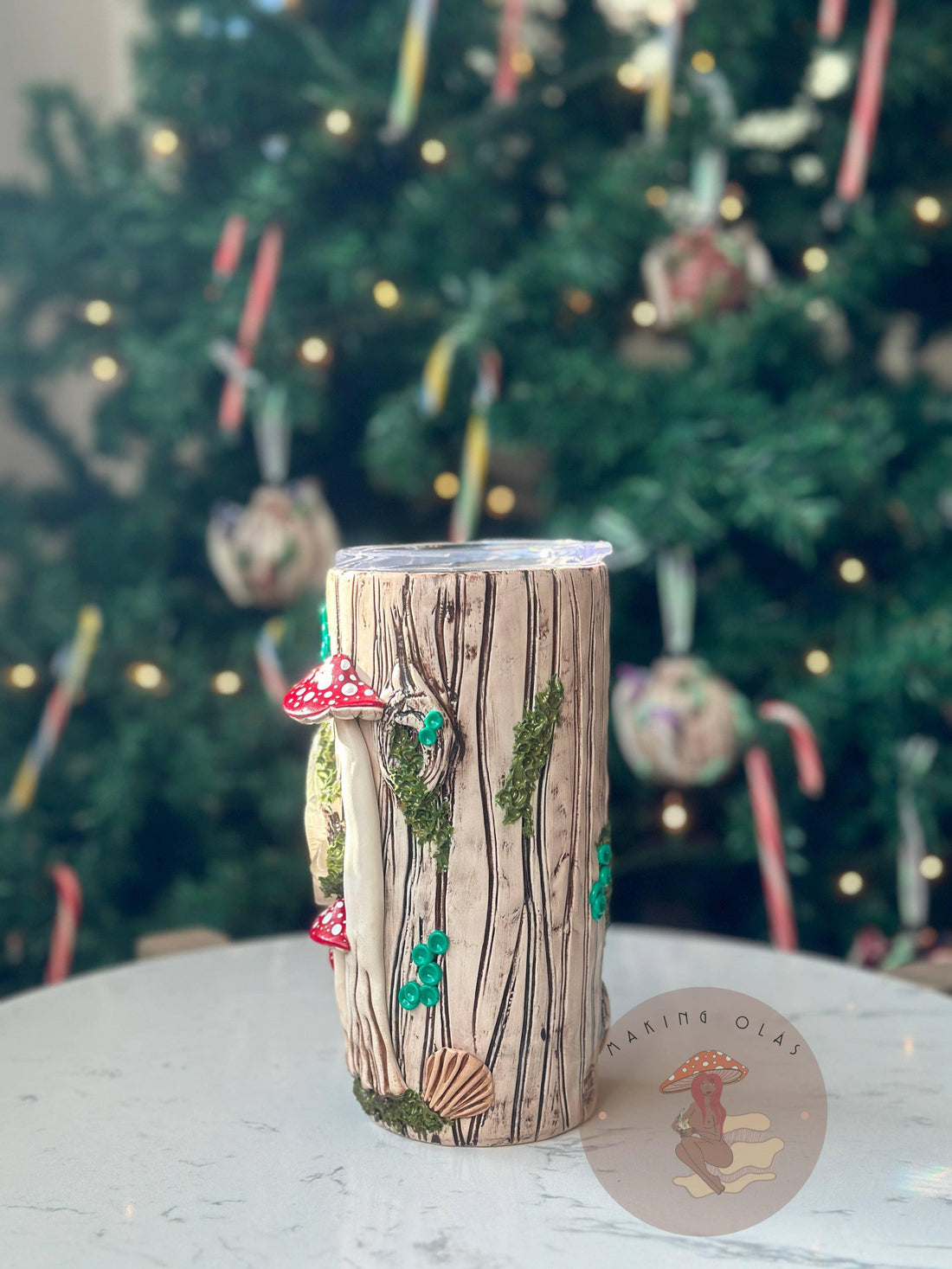 Quartz Leaf + Red Mushrooms Tall Tumbler-Earth Fairy Holistics