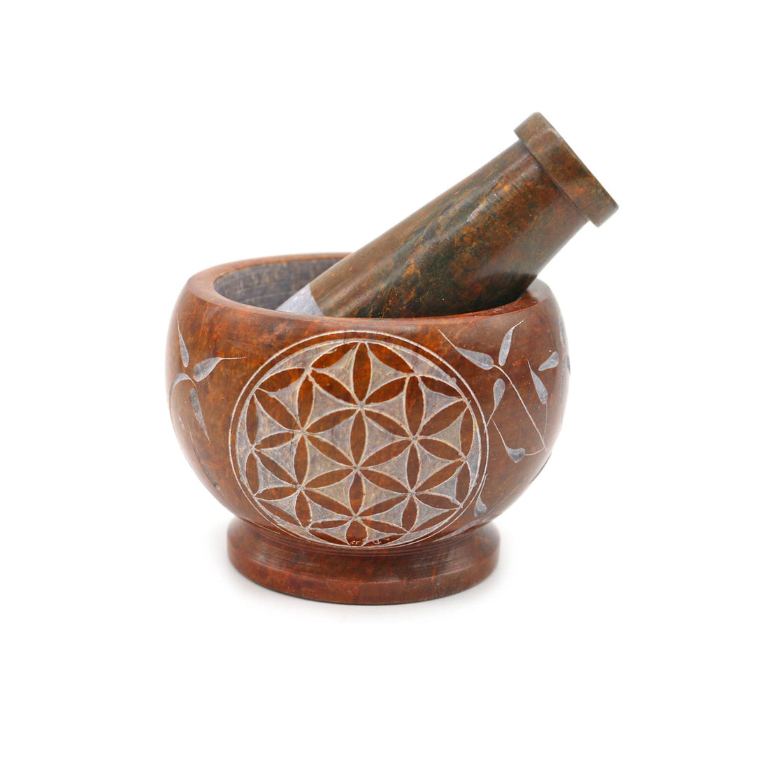 Soapstone Mortar & Pestle - Orange Flower of Life-Earth Fairy Holistics