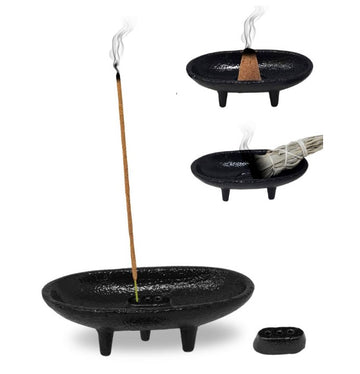 Cast Iron Canoe Smudge Pot & Incense Burner 4" L-Earth Fairy Holistics