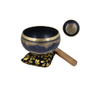 Tibetan Singing Bowl - Flower of Life (Black)-Earth Fairy Holistics