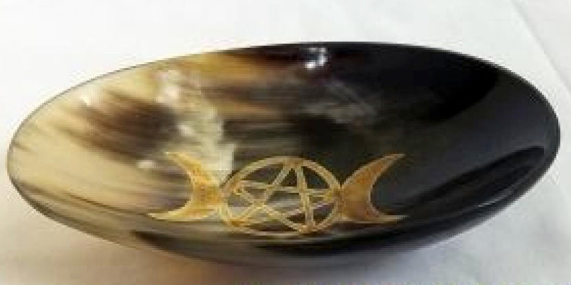 Triple Moon Ritual Oval Bowl 5" x 3.5" Made of Buffalo Horn