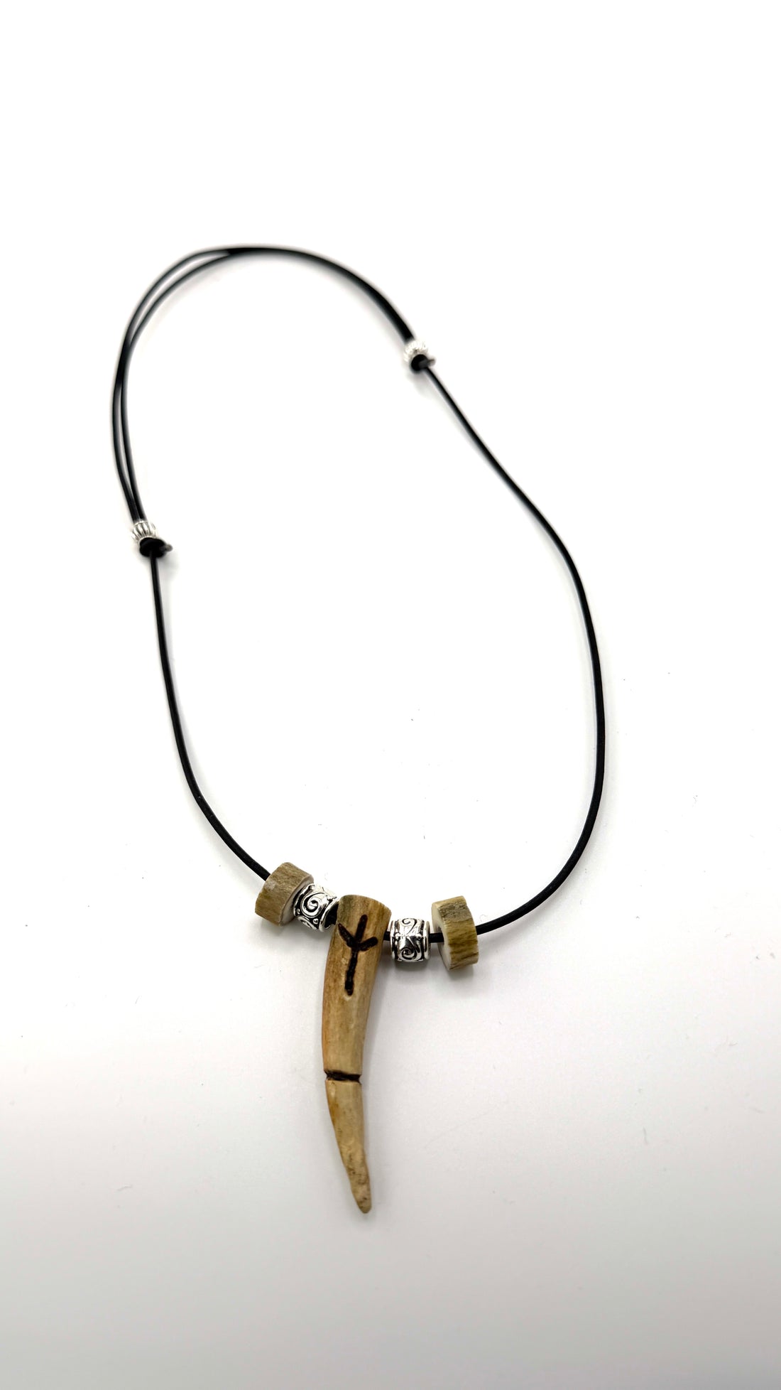 Deer Antler Bone Tips Carved Algiz Rune Necklace