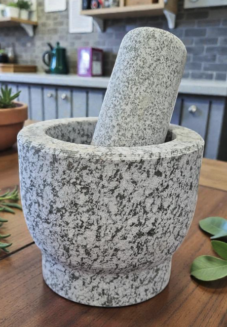Grey Granite Stone Mortar & Pestle – 4.5" W x 4" H