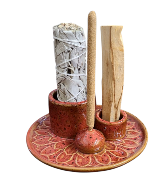 Red Ceramic Burner (Smudge Stick, Palo Santo Wood & Incense Burner)-Earth Fairy Holistics