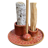 Red Ceramic Burner (Smudge Stick, Palo Santo Wood & Incense Burner)-Earth Fairy Holistics