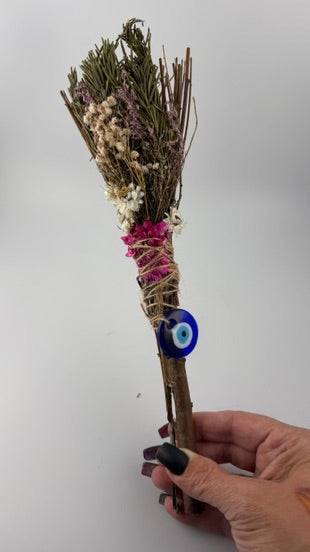 Ritual Herb Broom 11–12" w/Evil Eye Charm